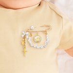 Personalised Cross Guardian Angel Pearl Safety Pin with Bead Name Baby Shower Birthday Gift for Newborn New Mother