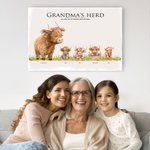 Personalized Highland Cow Family Poster Frameless Framed Painting with 2-17 Names Home Decor Birthday Mother's Day Father's Day Gift for Mom Dad