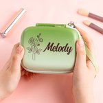 Personalized Birth Flower Handheld PU Leather Portable Storage Box with Name and Lanyard Travel Accessories Wedding Birthday Gift for Women Girls