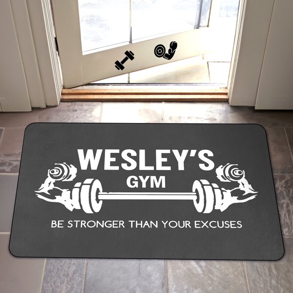 Gepersonaliseerde Visual Impact Dumbbell Sportschool deurmat met naam Sportschool Decor Verjaardagscadeau voor mannen fitnessliefhebbers