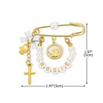 Personalised Cross Guardian Angel Pearl Safety Pin with Bead Name Baby Shower Birthday Gift for Newborn New Mother
