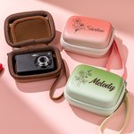 Personalized Birth Flower Handheld PU Leather Portable Storage Box with Name and Lanyard Travel Accessories Wedding Birthday Gift for Women Girls