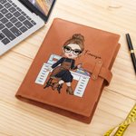 Copertina personalizzata in pelle con taccuino A5 con nome e personaggio cartone animato tasca portaoggetti regalo di compleanno per amanti di pittura