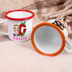 Personalized Cartoon Character 12 oz Colored Rim Enamel Mug with Name and Initial Birthday Back to School Travel Gift for Friend Family Kids
