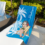 Personalised Coconut Tree Cartoon Character Quick Dry Oversized Beach Towel with Name Summer Vacation Pool Party Gift for Family Swimming Lovers