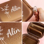 Personalized Birth Flower Handheld PU Leather Portable Storage Box with Name and Lanyard Travel Accessories Wedding Birthday Gift for Women Girls