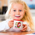 Personalized Cartoon Character 12 oz Colored Rim Enamel Mug with Name and Initial Birthday Back to School Travel Gift for Friend Family Kids