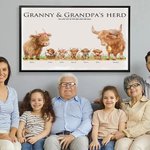 Personalized Highland Cow Family Poster Frameless Framed Painting with 2-17 Names Home Decor Birthday Mother's Day Father's Day Gift for Mom Dad