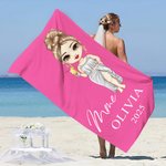 Serviette de Plage Surdimensionnée Personnalisée avec Nom et Dessin Animé Cadeau de Mariage pour Mariée et Marié