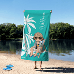 Personalised Coconut Tree Cartoon Character Quick Dry Oversized Beach Towel with Name Summer Vacation Pool Party Gift for Family Swimming Lovers
