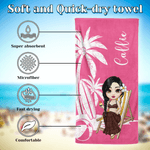 Personalised Coconut Tree Cartoon Character Quick Dry Oversized Beach Towel with Name Summer Vacation Pool Party Gift for Family Swimming Lovers