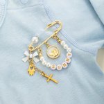 Personalised Cross Guardian Angel Pearl Safety Pin with Bead Name Baby Shower Birthday Gift for Newborn New Mother