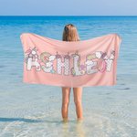 Personalisiertes Strandtuch zum Thema Einhorn-Regenbogen | mit Namen | Schnelltrocknend | Sandabweisend | Sommer Urlaub Geburtstag Geschenk für Kinder
