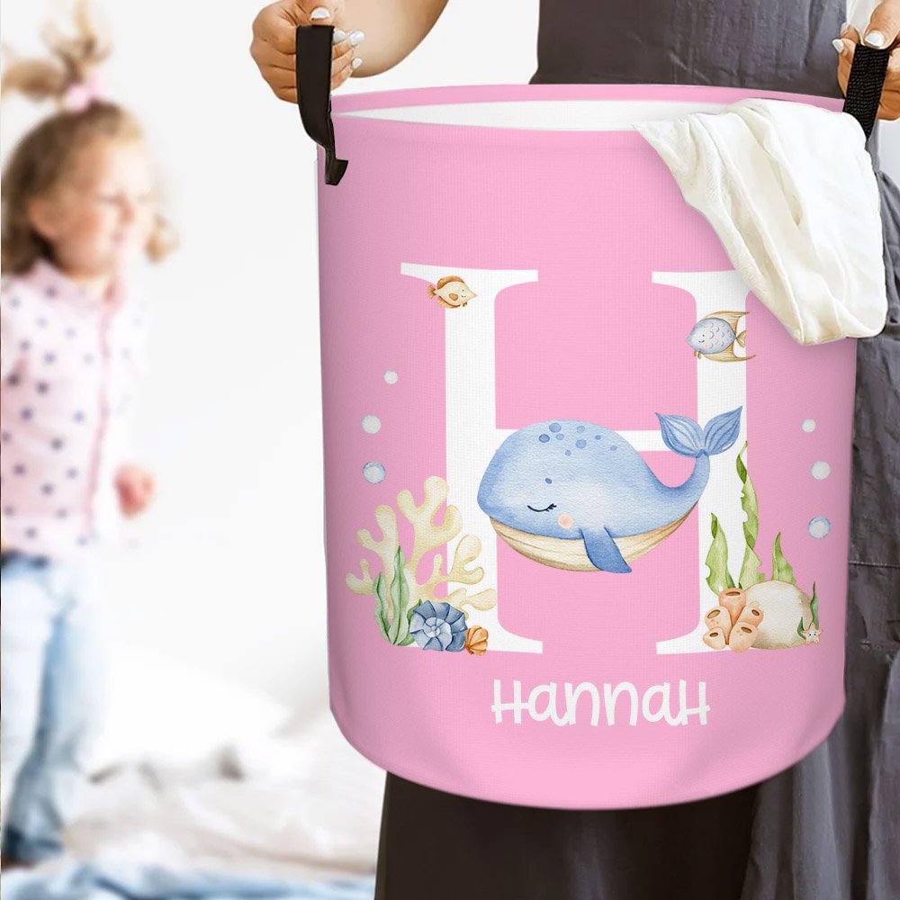 Panier à linge imperméable avec poignée Personnalisé Nom de l'animal océanique Décoration de la chambre d'enfant Cadeau de pendaison de crémaillère Cadeau d'anniversaire pour les enfants 2