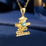 Personalisierte Graduierung Kappe Graduierung Scroll Herz Birthstone Anhänger Halskette mit Namen Klasse von 2025 Graduierung Geschenk für Absolventen