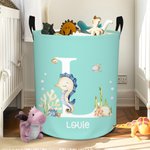 Panier à linge imperméable avec poignée Personnalisé Nom de l'animal océanique Décoration de la chambre d'enfant Cadeau de pendaison de crémaillère Cadeau d'anniversaire pour les enfants 1