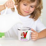 Personalized Cartoon Character 12 oz Colored Rim Enamel Mug with Name and Initial Birthday Back to School Travel Gift for Friend Family Kids