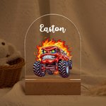 Personalized Cartoon Big Wheel Off-Road Truck Vehicle Name LED Night Light with Wooden Base and Adjustable 7 Colors Home Decor Birthday Gift for Kids