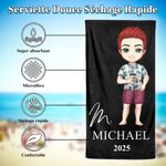 Serviette de Plage Surdimensionnée Personnalisée avec Nom et Dessin Animé Cadeau de Mariage pour Mariée et Marié