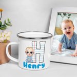 Personalized Cartoon Character 12 oz Colored Rim Enamel Mug with Name and Initial Birthday Back to School Travel Gift for Friend Family Kids