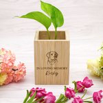Personalized Pet Line Drawing Dog Cat Portrait Wooden Flower Pot with Name and Text Sympathy Memorial Gift for Loss of Pet