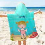 Toalla de playa con capucha de secado rápido y nombre personalizada con dibujos animados de animales del océano para niños Regalo de cumpleaños de vacaciones de verano para niños