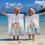 Personalised Underwater World Mermaid Soft Quick Dry Kid Hooded Beach Towel with Name Summer Vacation Essential Birthday Gift for Girls Mermaid Lovers