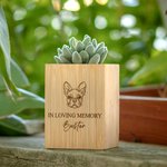 Personalized Pet Line Drawing Dog Cat Portrait Wooden Flower Pot with Name and Text Sympathy Memorial Gift for Loss of Pet
