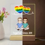 Personalizzato Insieme dall'anno Cartoon Couple LED Night Light con nomi e base in legno Home Decor Anniversary Birthday Gift for Couples