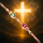 Personalizada Doble Peces Cruz Birthstone Pulsera Ajustable Dainty Joyería Religiosa Bautizo Cumpleaños Regalo para Mujeres Creyentes