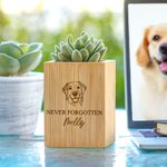 Personalized Pet Line Drawing Dog Cat Portrait Wooden Flower Pot with Name and Text Sympathy Memorial Gift for Loss of Pet