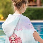 Personalised Underwater World Mermaid Soft Quick Dry Kid Hooded Beach Towel with Name Summer Vacation Essential Birthday Gift for Girls Mermaid Lovers