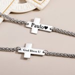 Pulsera Colgante Cruz Personalizada con Texto Grabado Joyería Religiosa Bautizo Oración Cumpleaños Regalo para Cristianos