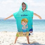 Toalla de playa con capucha de secado rápido y nombre personalizada con dibujos animados de animales del océano para niños Regalo de cumpleaños de vacaciones de verano para niños