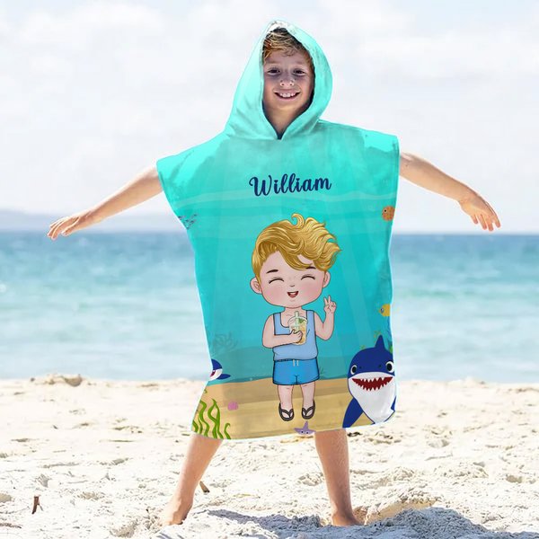 Personalized Ocean Animals Cartoon Children Oversized Quick Dry Hooded Beach Towel with Name Travel Essential Summer Vacation Birthday Gift for Kids