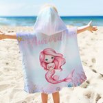 Personalised Underwater World Mermaid Soft Quick Dry Kid Hooded Beach Towel with Name Summer Vacation Essential Birthday Gift for Girls Mermaid Lovers