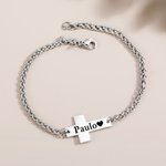 Pulsera Colgante Cruz Personalizada con Texto Grabado Joyería Religiosa Bautizo Oración Cumpleaños Regalo para Cristianos