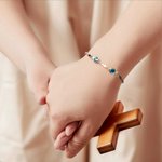 Personalizada Doble Peces Cruz Birthstone Pulsera Ajustable Dainty Joyería Religiosa Bautizo Cumpleaños Regalo para Mujeres Creyentes