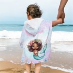 Personalised Underwater World Mermaid Soft Quick Dry Kid Hooded Beach Towel with Name Summer Vacation Essential Birthday Gift for Girls Mermaid Lovers