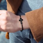 Pulsera Colgante Cruz Personalizada con Texto Grabado Joyería Religiosa Bautizo Oración Cumpleaños Regalo para Cristianos