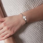 Pulsera Colgante Cruz Personalizada con Texto Grabado Joyería Religiosa Bautizo Oración Cumpleaños Regalo para Cristianos