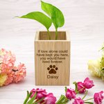 Disegno personalizzato della linea del cane e del gatto con stampa della zampa Vaso di fiori in legno con nome e testo Regalo commemorativo di cordoglio per la perdita di un animale domestico