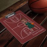 Portapapeles acrílico personalizado con nombre de personaje de baloncesto y fútbol de dibujos animados Regalo de cumpleaños para el entrenador o miembro del equipo