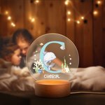 Linterna nocturna LED personalizada con iniciales de animal marino, nombre y base de madera Decoración de habitación infantil Regalo de cumpleaños Baby Shower para niños 4