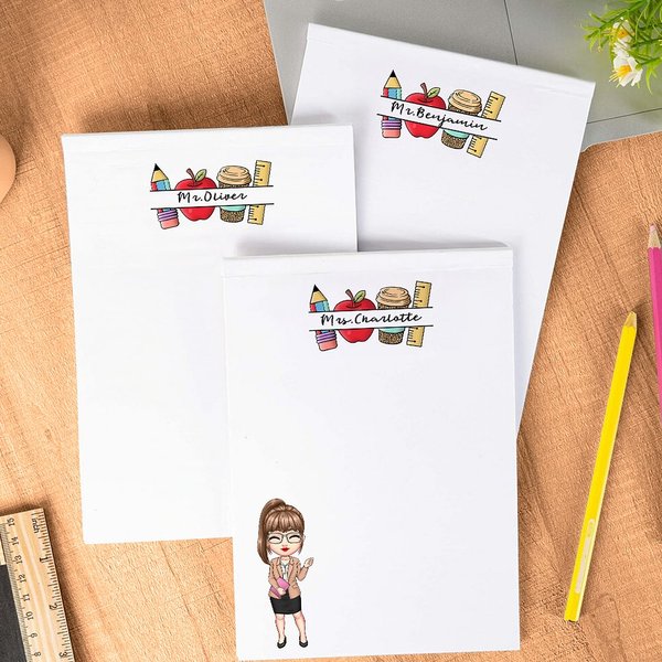 Personalized Pencil Apple Cartoon Character Notepad with Name Stationery Supplies Teacher's Day Gift for Teachers