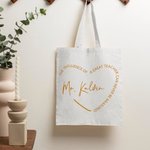 Bolsa de lona grande personalizada en forma de corazón con texto de agradecimiento Regalo del Día del Profesor para mujeres profesoras