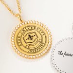 Personalised Engraved School Badge Zircon Edging Necklace with Text Dainty Jewellery Celebration Graduation Gift for Women Graduates