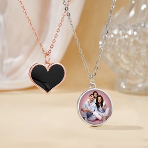 Collana personalizzata con testo inciso e foto attivata dal calore - Regalo di compleanno e anniversario per famiglie e coppie