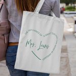 Bolsa de lona grande personalizada en forma de corazón con texto de agradecimiento Regalo del Día del Profesor para mujeres profesoras