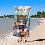 Personalized Underwater World Marine Animals Yacht Cartoon Character Soft Quick Dry Beach Towel with Name Summer Vacation Party Birthday Gift for Kids